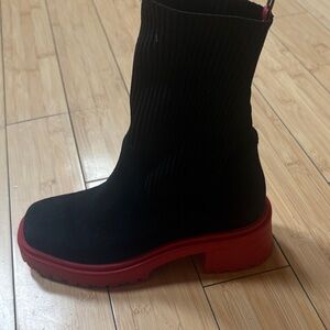 Stylish Black and Red Heeled Boots
